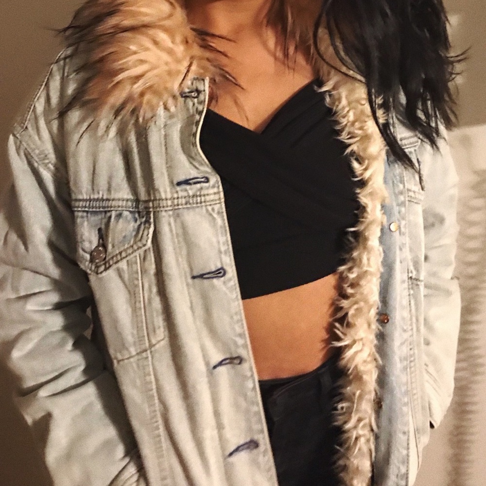 American Eagle Denim Faux Fur Jacket